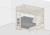 Łóżko wysokie Classic bielone krótsze z prostą drabinką, sofą i biurkiem