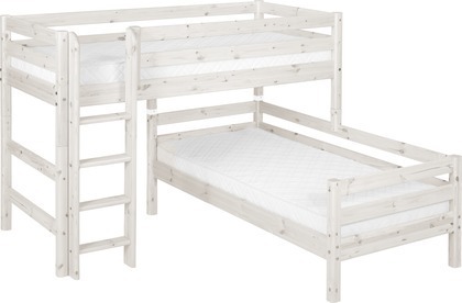Łóżko dziecięce półwysokie Classic bielone z łóżkiem niskim i prostą drabinką