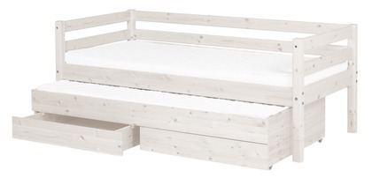 Łóżko dziecięce bielone Classic z wysuwanym miejscem do spania i 2 szufladami