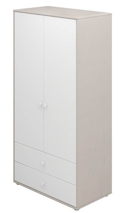 Szafa z 2 drzwiami + z 2 szufladami, szara, drzwiczki i fronty szuflad białe, uc